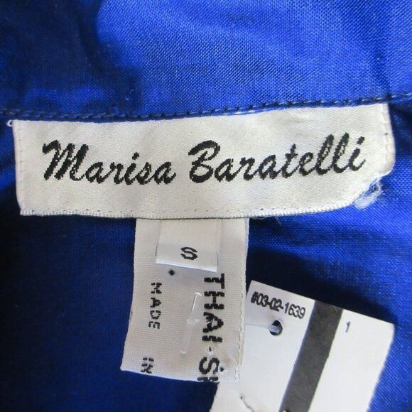 MARISA BARATELLI 100% Silk Royal Blue Long Sleeve Shirt Blouse Top Sz Small NWT - Picture 4 of 10